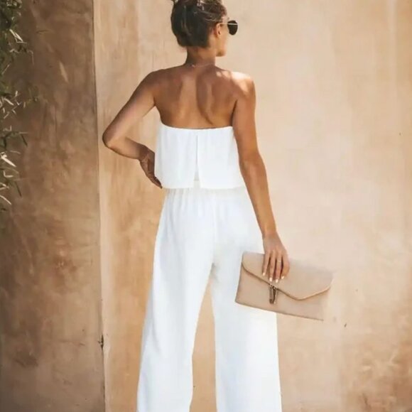 VICI BRAND crystal clear white strapless jumpsuit size small - Picture 2 of 5